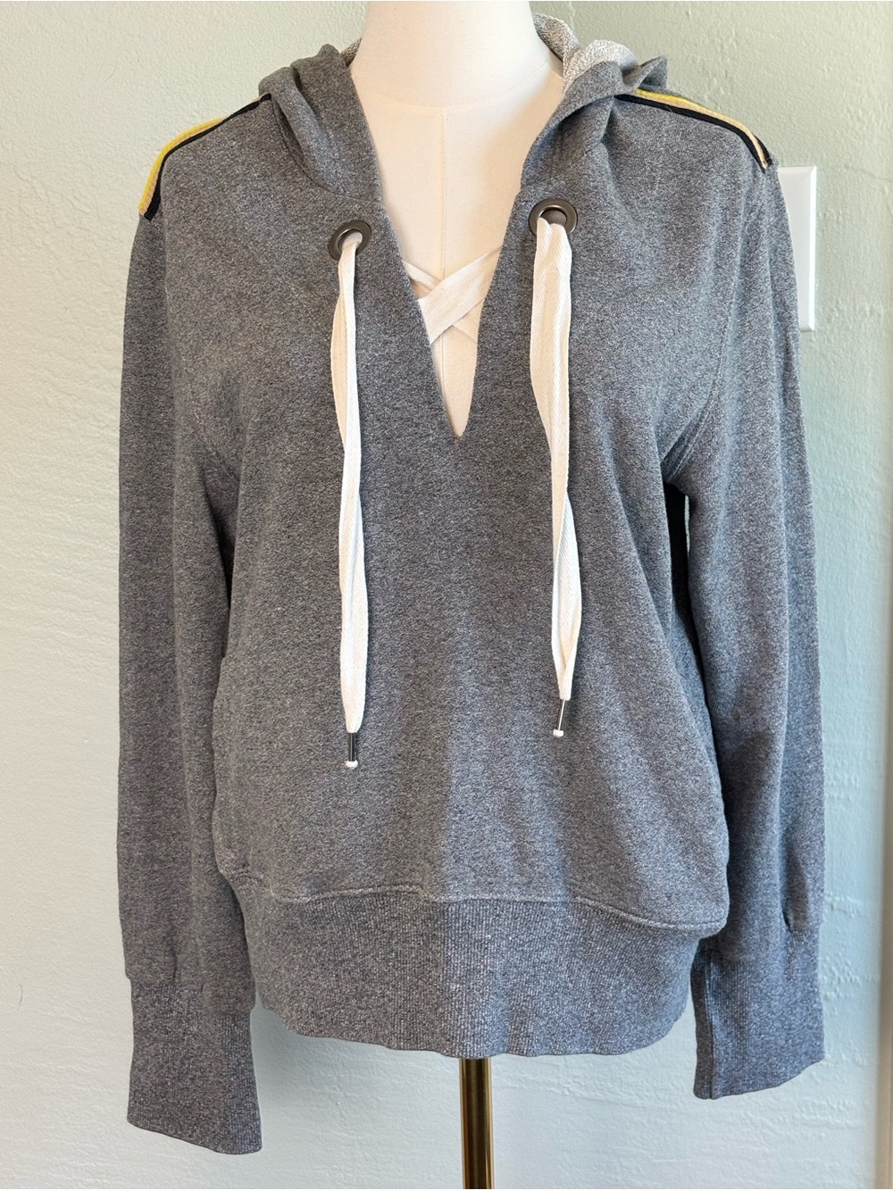 Bundle 2/$30! Splendid Gray Lace-Up V-Neck Hoodie with Cream Drawcords